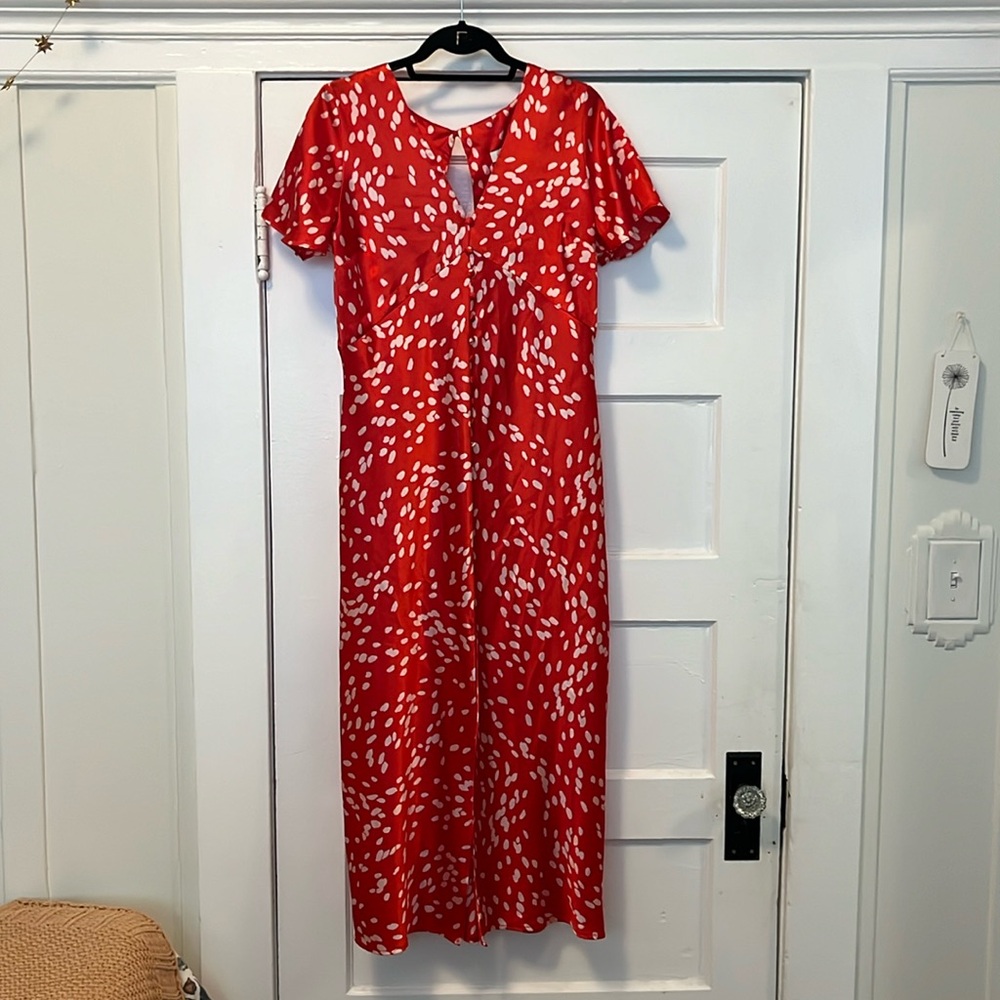 Topshop Red Midi Dress with White Spot Print